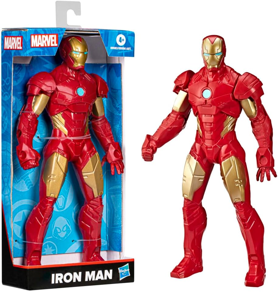 Iron Man Mighty Hero Series action figure by Hasbro, detailed Marvel superhero toy with red and gold armor, standing with arms at sides.