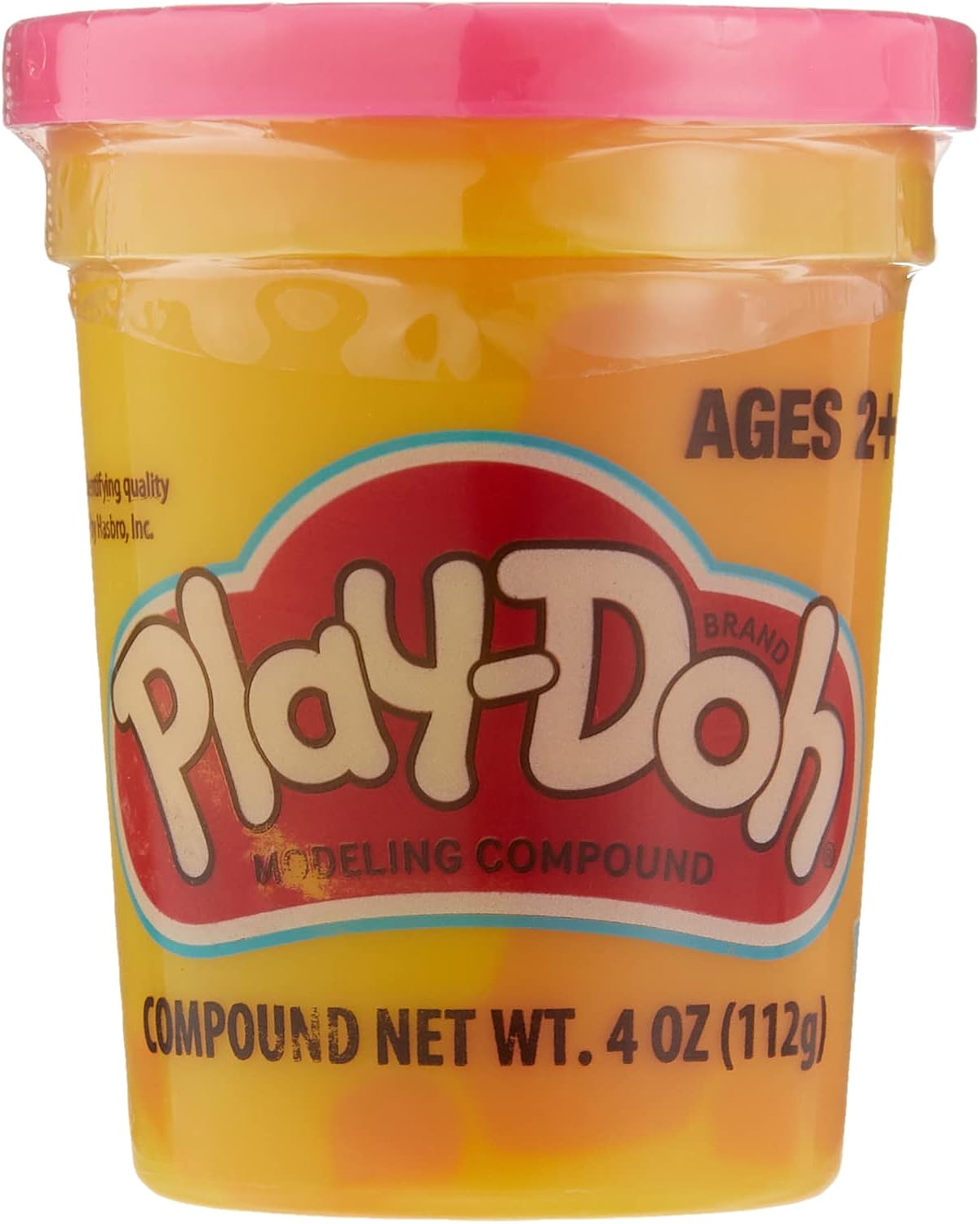 Neon pink Play-Doh single can of 113g from Hasbro with colorful dough inside for creative play.