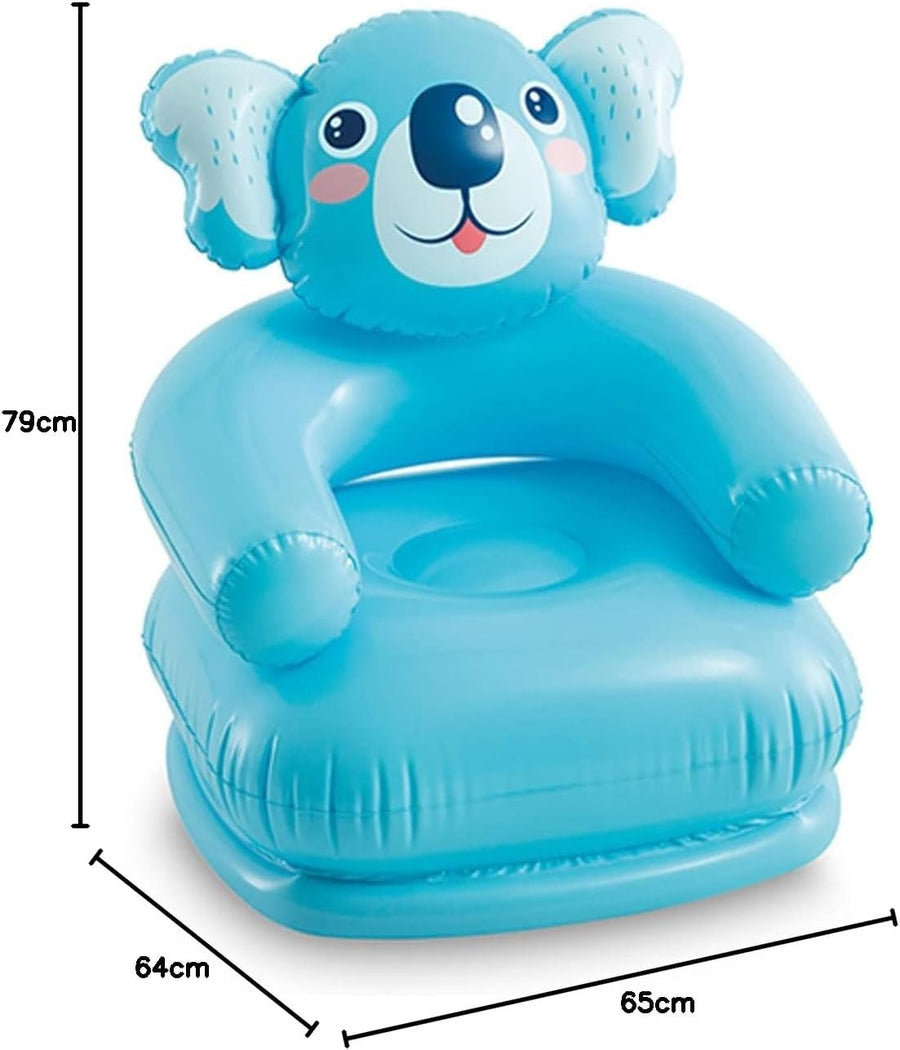 Inflatable animal chair for kids in assorted colors by Playzokids, featuring a playful design and comfortable seating.