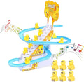Electric duck toy climbing a colorful race track, designed for kids' fun and entertainment. Brand: Generic.