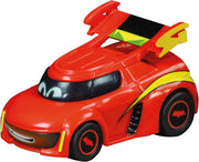 Carrera First DC Bat wheels race track set with colorful toy cars and track pieces for kids' racing play.