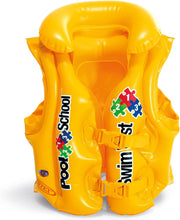 Yellow Intex Deluxe Pool Swim Vest for kids, featuring adjustable straps and safety floatation, by Playzokids.