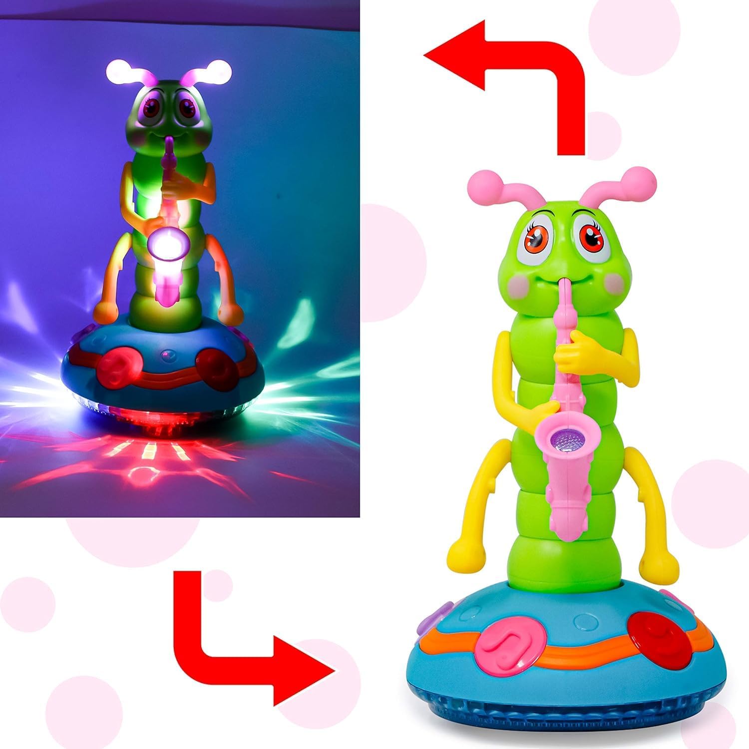 Colorful electric dancing caterpillar toy from Generic with segmented body and cheerful expression, perfect for kids' play and entertainment.