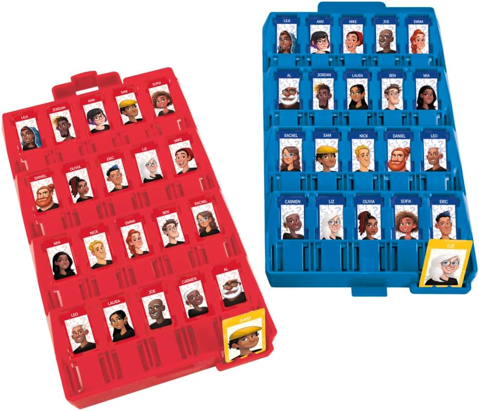 Hasbro Guess Who? Grab and Go board game with colorful game cards and characters, portable and fun for kids and families.