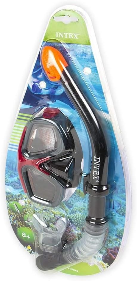 Playzokids Intex snorkel goggles and tube for children, featuring colorful adjustable masks and a clear snorkel tube for aquatic fun.