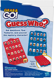 Hasbro Guess Who? Grab and Go board game with colorful character cards and game pieces for quick fun and easy play.