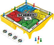 Hasbro Sorry! Grab and Go travel-sized board game with colorful game pieces and compact design for on-the-go fun.