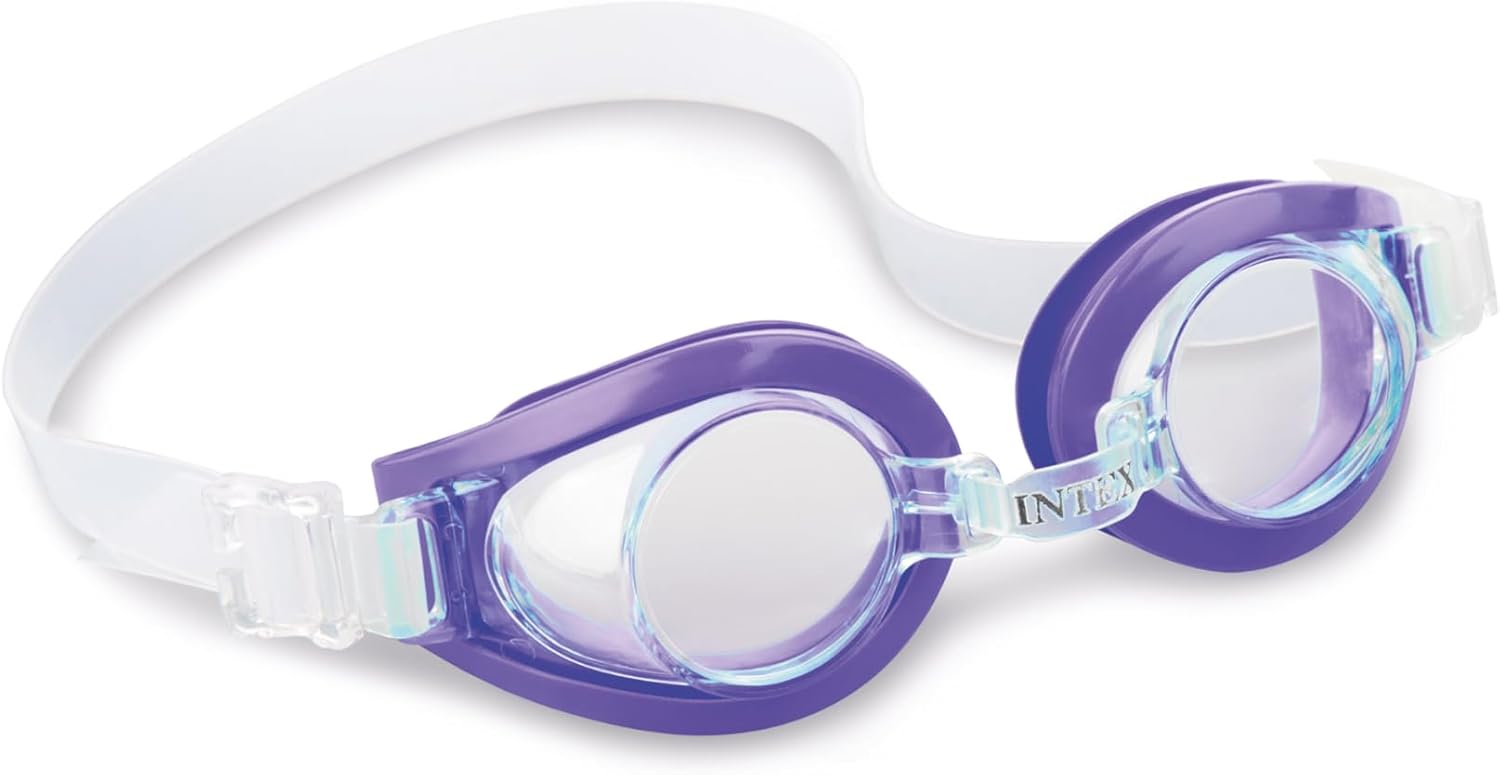 Intex 55602 unisex children's purple goggles with adjustable strap and clear lenses, ideal for swimming and water fun.