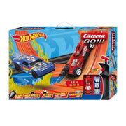 Carrera GO! Hot Wheels toy race car track set with colorful track pieces, designed for children and racing enthusiasts.