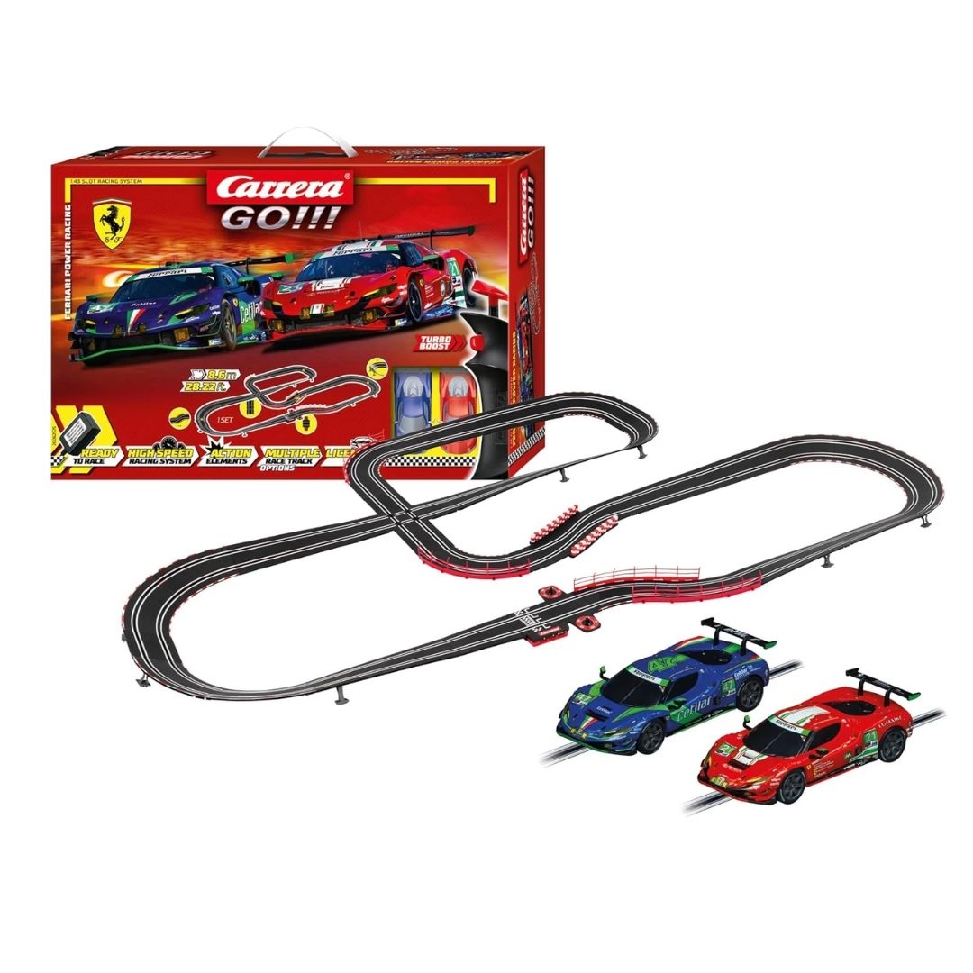 Carrera GO! Ferrari Power Racing toy set with race cars and track, perfect for kids' racing play, 8.6 meters long.