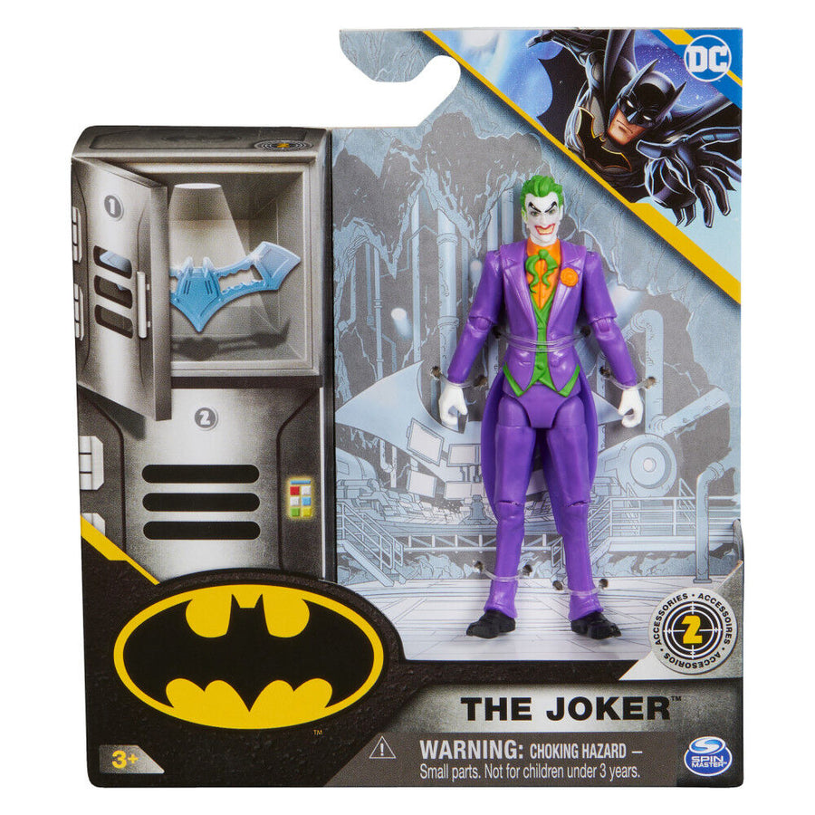 Spin Master Jocker 4-inch action figure with detailed costume and accessories, posed on a white background.