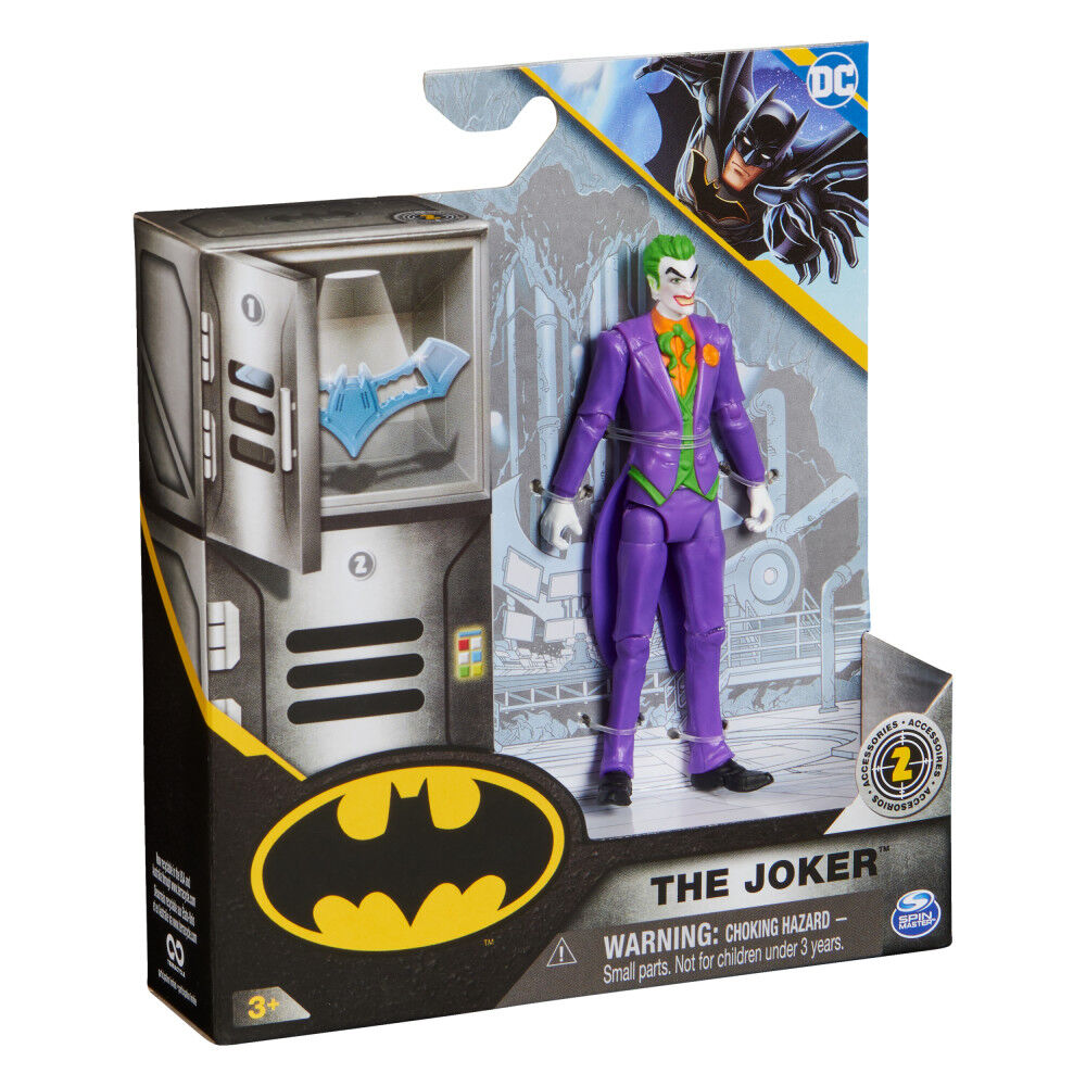 Spin Master Jocker 4-inch action figure with detailed costume and accessories, posed against a neutral background.