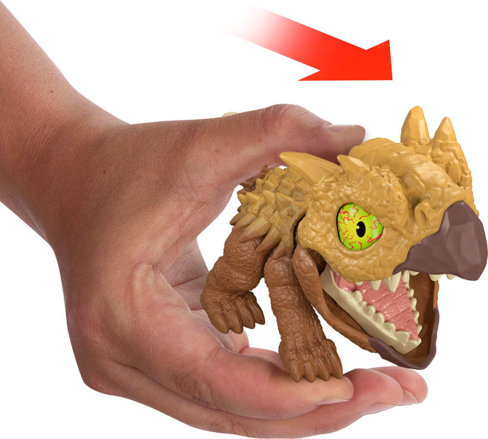 Jurassic World Mighty Biters Ankylosaurus toy figure with detailed armored body and tail, designed for children.