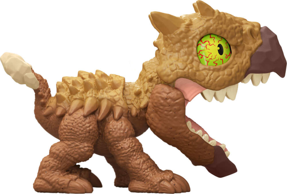 Jurassic World Mighty Biters Ankylosaurus toy with armored body and club tail, detailed dinosaur figure for kids.