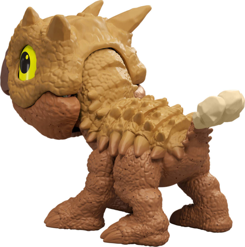 Jurassic World Mighty Biters Ankylosaurus toy figure with textured armor and detailed features, designed for kids and collectors.
