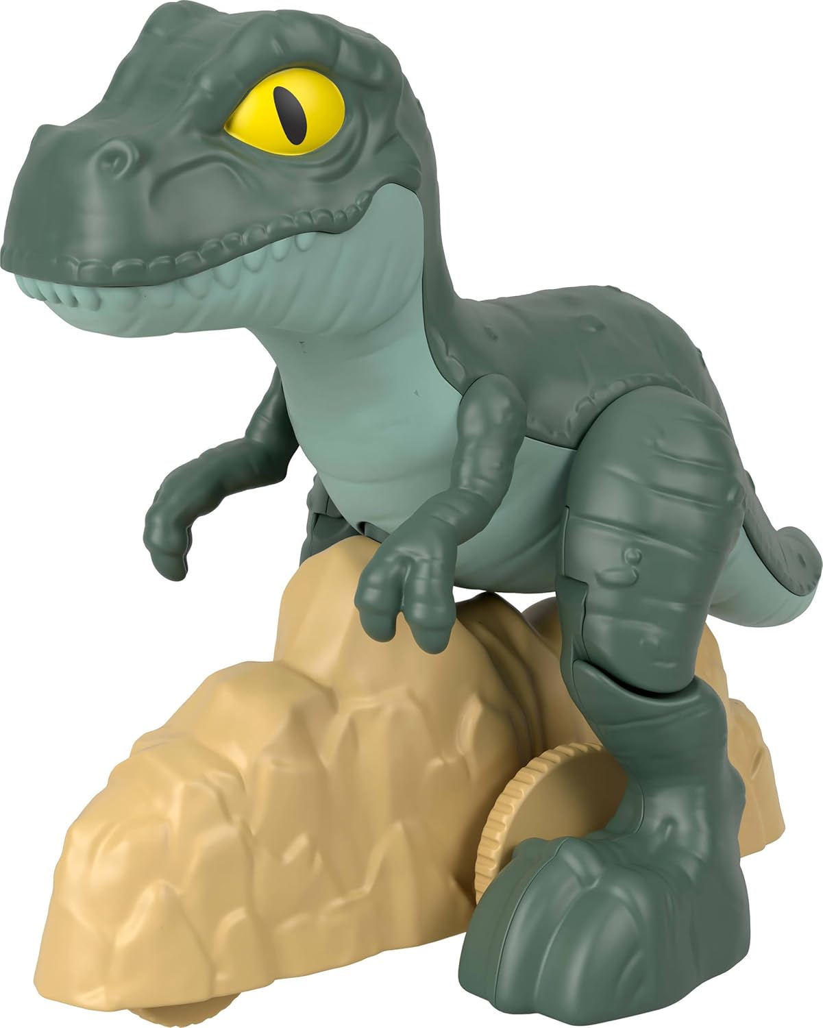Jurassic World Tyrannosaurus Rex toy figure with realistic details and textured skin, standing on a display base.