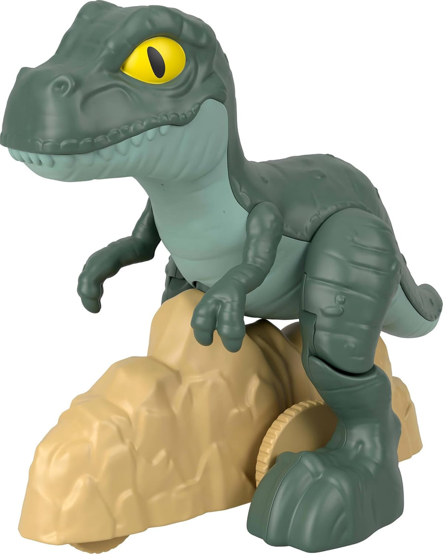 Jurassic World Tyrannosaurus Rex toy figure with realistic details and textured skin, standing on a display base.