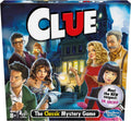 Hasbro Clue classic mystery game by Playzokids, featuring game box with colorful cards and detective-themed accessories.