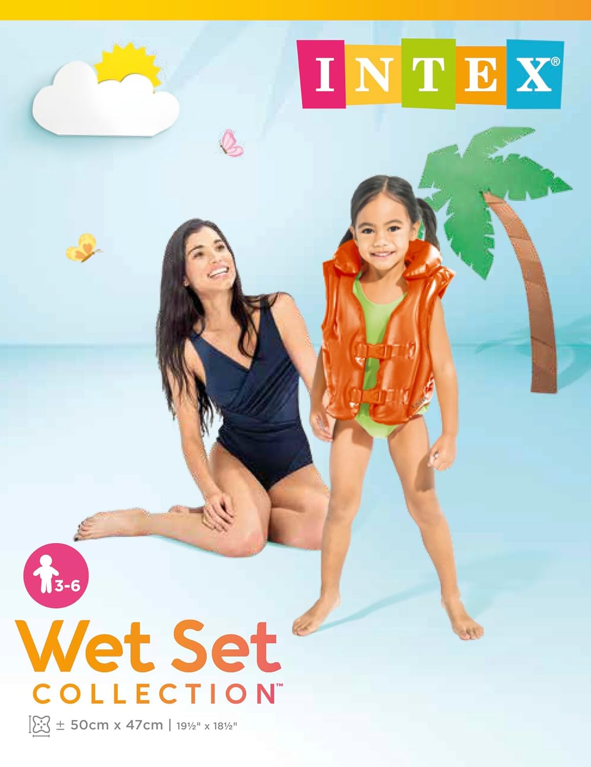 Playzokids Intex swim vest in red, featuring adjustable straps and buoyant material for safe water play.