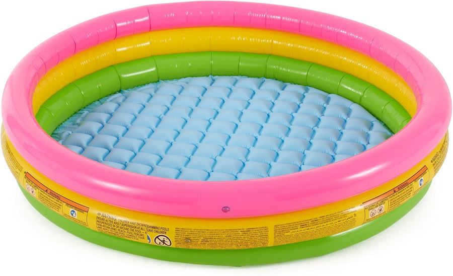 Colorful Intex Sunset Glow Pool for kids aged 2+ with multicolor design, measuring 147 x 33 cm, ideal for outdoor summer fun.