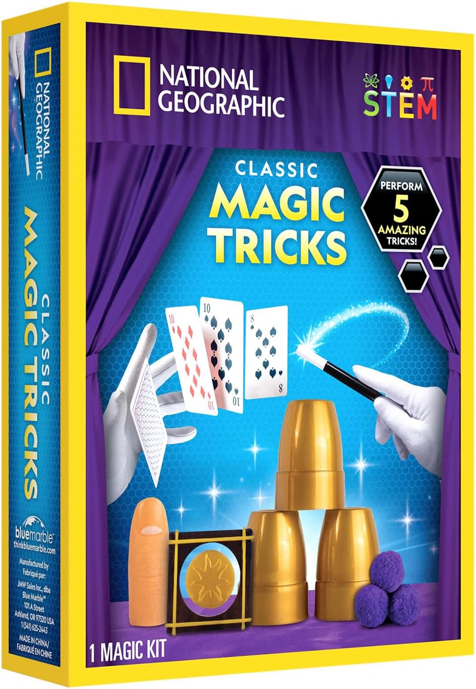 National Geographic Classic Magic Tricks set by Playzokids featuring colorful cards and props for kids' magic performances.