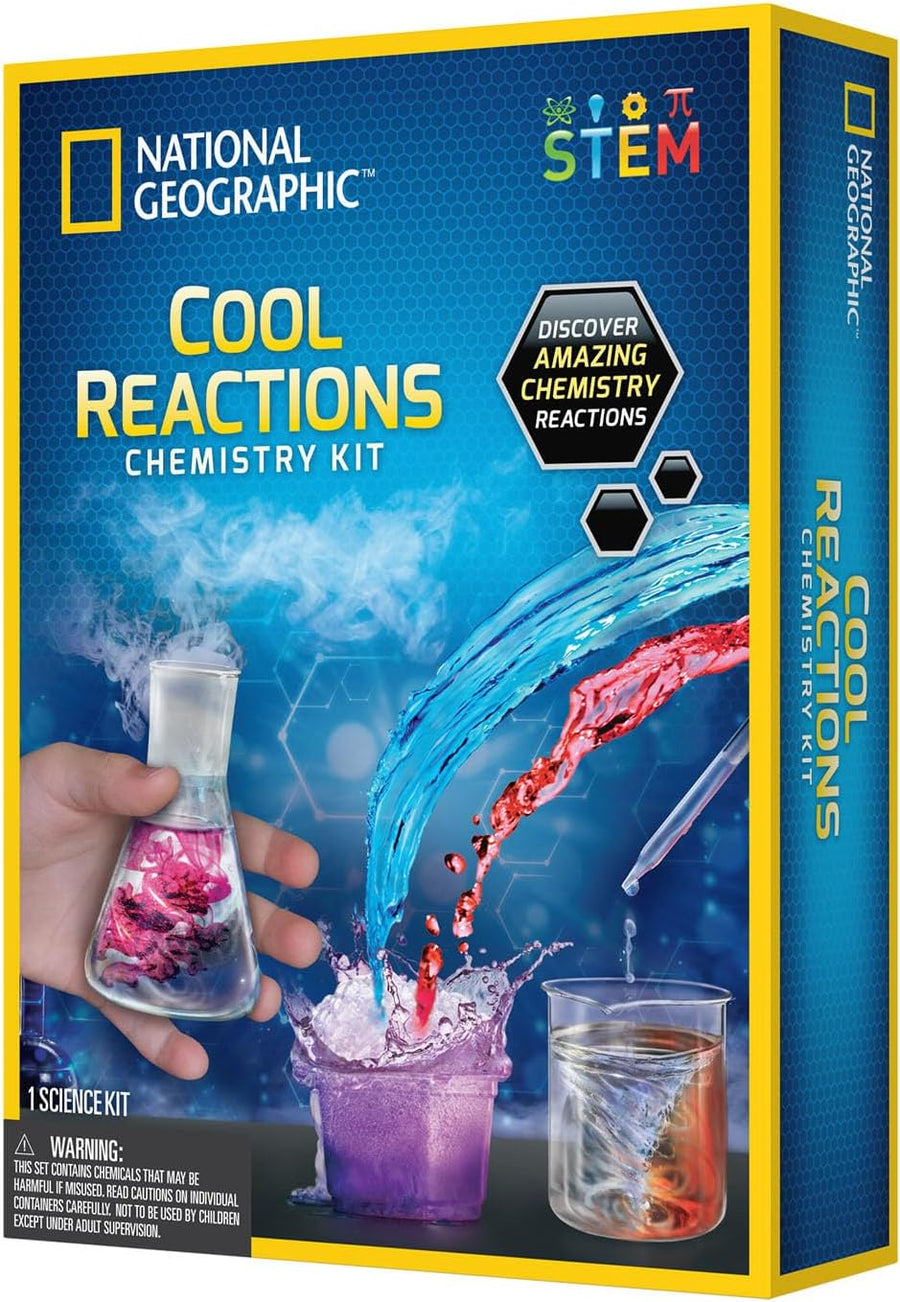 Playzokids National Geographic Cool Reactions Chemistry Kit with colorful lab tools and chemicals for fun science experiments