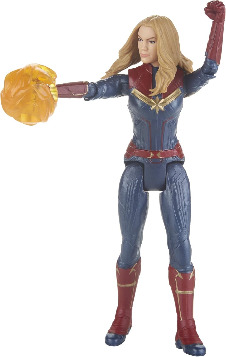 Avengers Marvel Endgame Captain Marvel 6-inch-scale action figure by Hasbro, detailed toy with dynamic pose and vibrant costume.