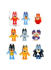 Nine-piece Bluey character toy set featuring popular Bluey figures from a generic toy brand.