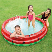Playzokids Intex Watermelon Pool 1.68m x 38cm for ages 2+ with colorful watermelon design and inflatable sides.