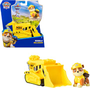 Paw Patrol Rubble Bulldozer toy with Rubble figure from Spin Master, featuring detailed vehicle and character for kids' playtime