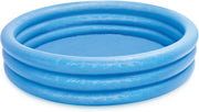 Playzokids Intex Recreation Crystal Blue Pool filled with water and set up outdoors, showcasing a large inflatable swimming pool.