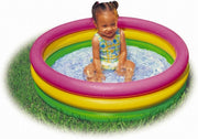 Playzokids Intex Sunset Glow Baby Pool with 3-ring design and inflatable floor, suitable for ages 1-3, outdoors on grass.
