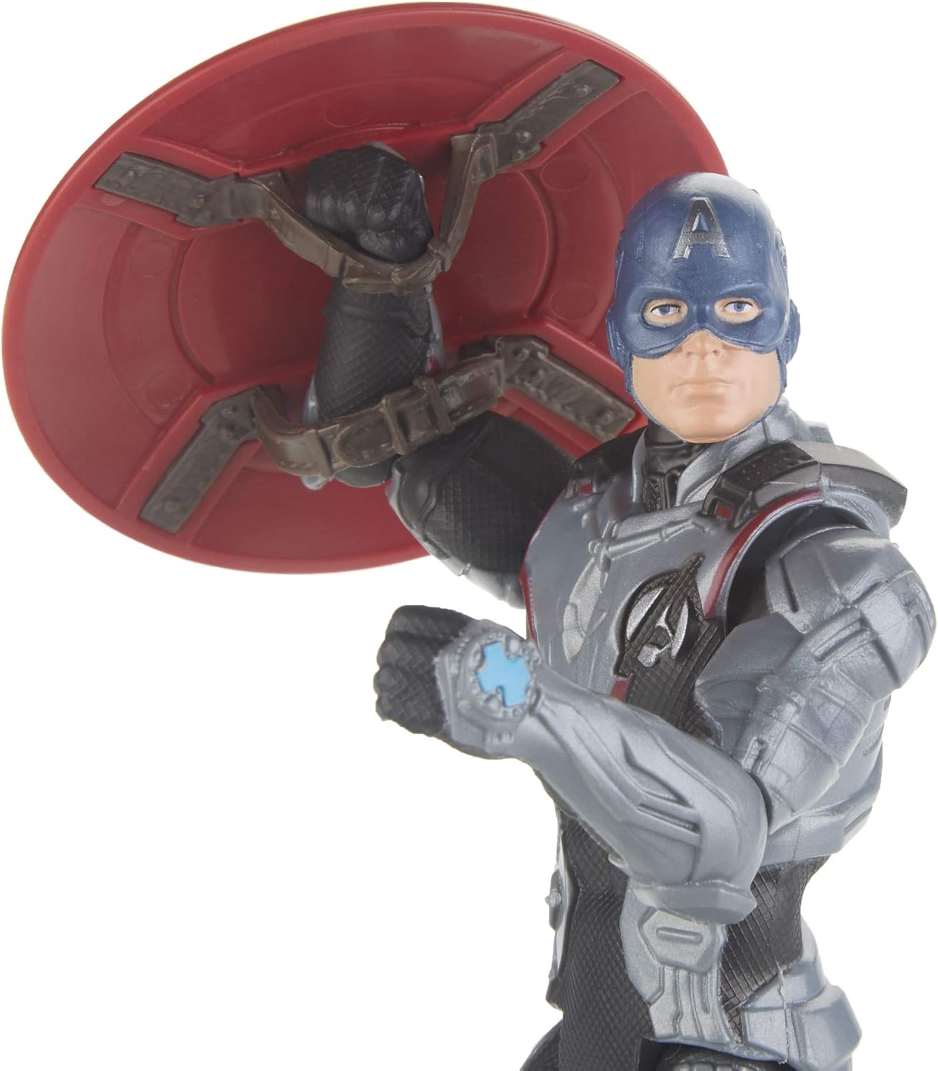 Marvel Avengers Endgame Captain America action figure in team suit, 6-inch Hasbro toy with detailed costume and shield.
