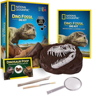 National Geographic Dino Fossil Dig Kit by Playzokids showing colorful excavation tools and fossil replicas on a white background.