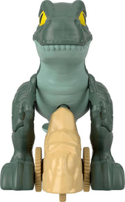 Jurassic World Tyrannosaurus Rex toy figure with realistic details and textured skin, showcasing a fierce stance and open jaws.