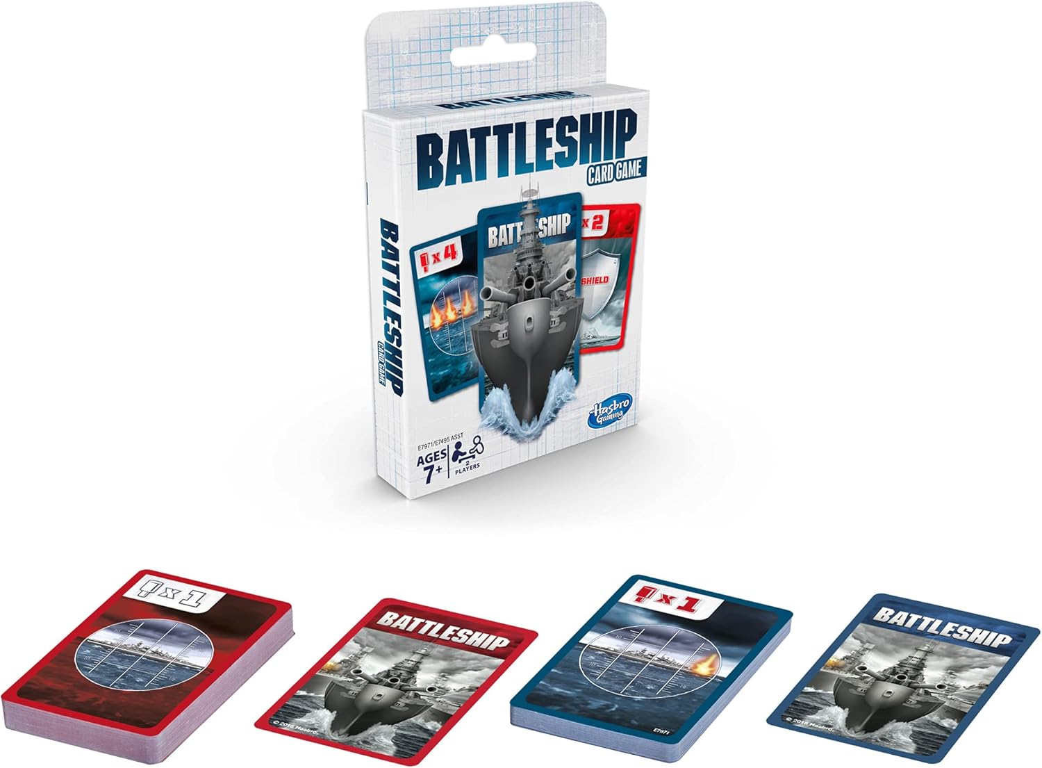 Hasbro Gaming Classic Battleship card game with colorful game pieces and game board, perfect for strategic gameplay and family fun.
