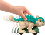 Jurassic World Ankylosaurus toy figure with armored body and tail, detailed dino design, on a neutral background.