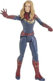 Hasbro Avengers Marvel Endgame Captain Marvel 6-inch action figure posed with detailed costume and accessories.
