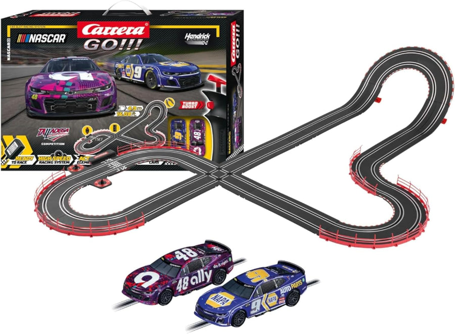 Carrera GO!!! NASCAR Talladega slot car racing set with colorful race cars and track pieces for kids and racing enthusiasts