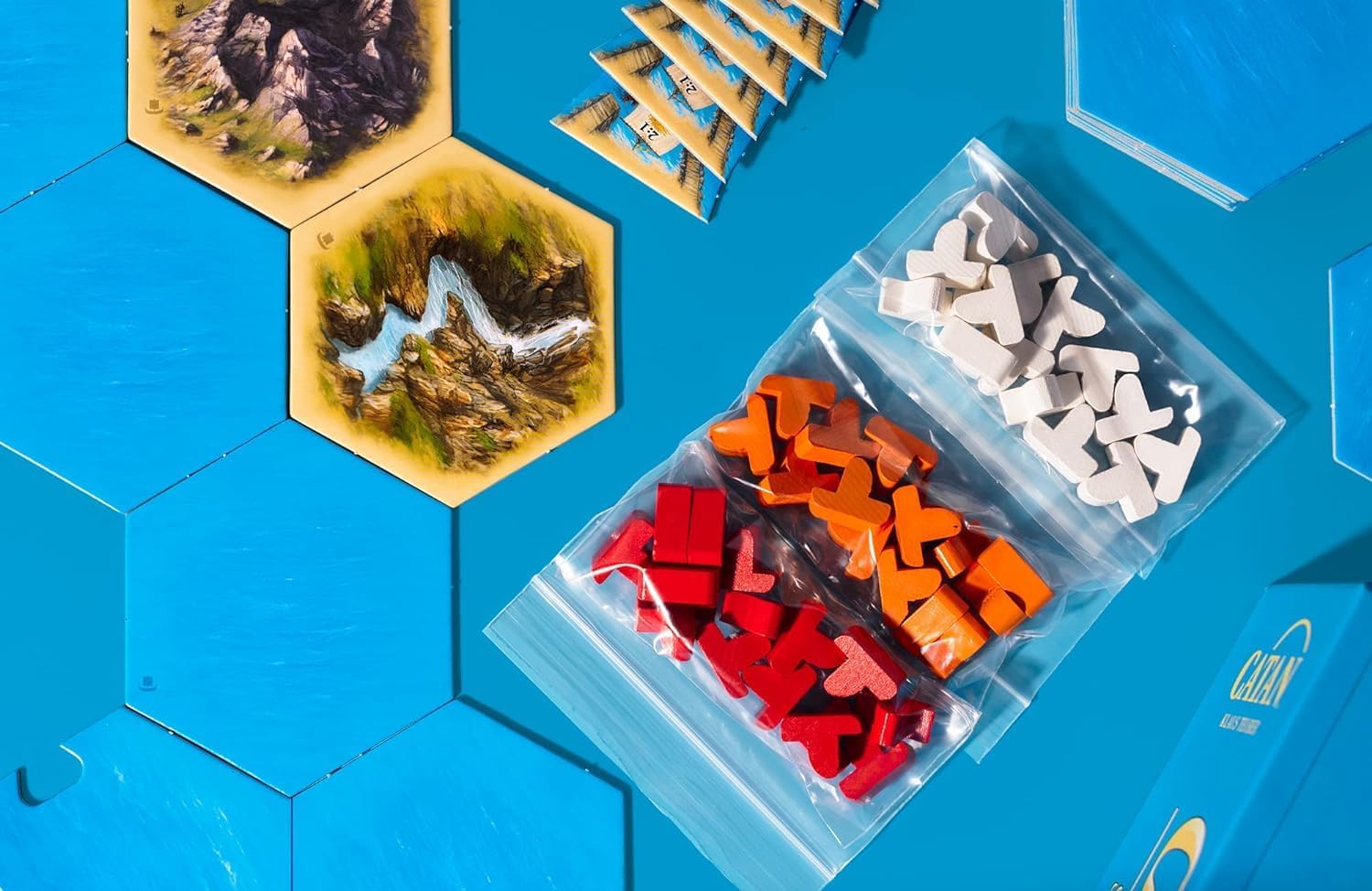 Playzokids Catan Seafarers Expansion set with colorful game pieces and map for the Catan board game.