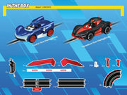 Carrera Sonic the Hedgehog race track set with colorful track pieces and Sonic-themed racing cars on a smooth track surface.