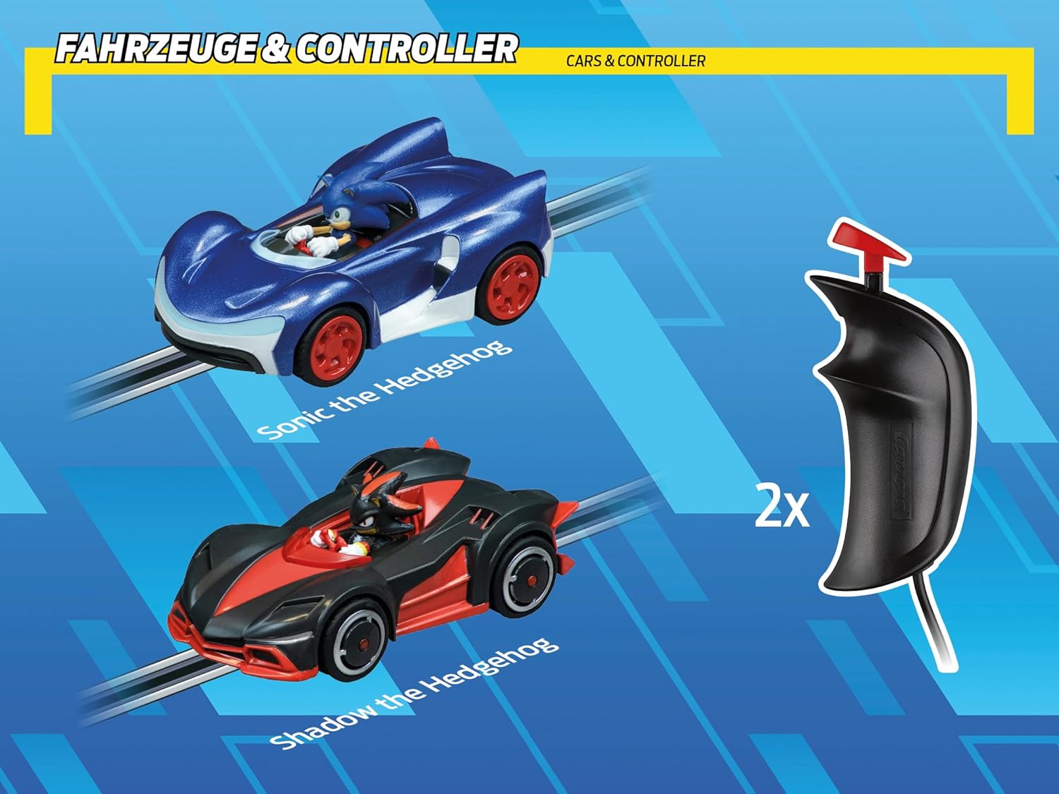 Carrera Sonic the Hedgehog race track with colorful track pieces and Sonic figurine for exciting racing gameplay.