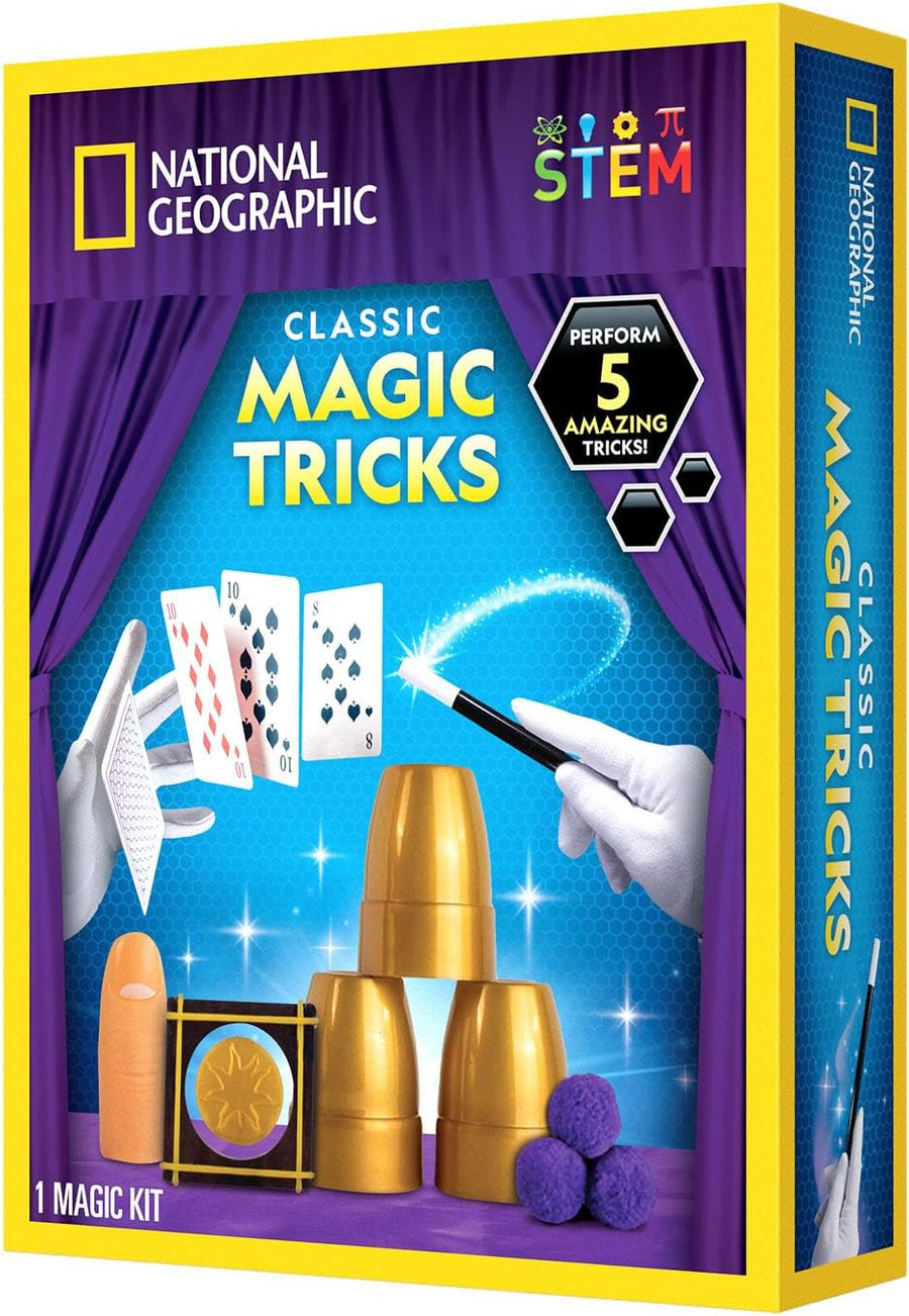 National Geographic Classic Magic Tricks set by Playzokids featuring colorful magic props and accessories for kids' illusion performances.