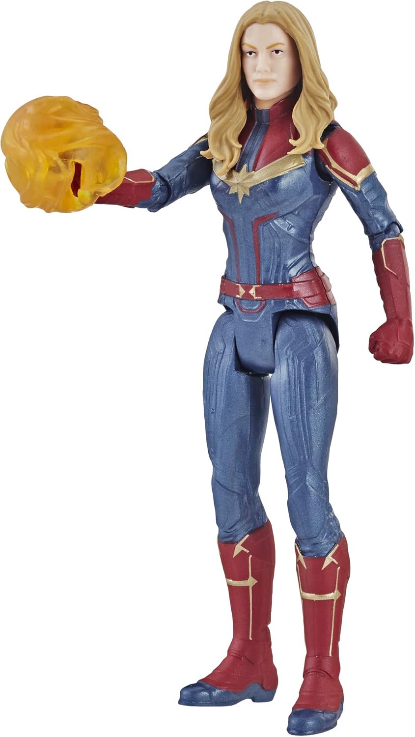 Marvel Avengers Endgame Captain Marvel 6-inch action figure by Hasbro, showcasing the detailed superhero toy with costume and pose.