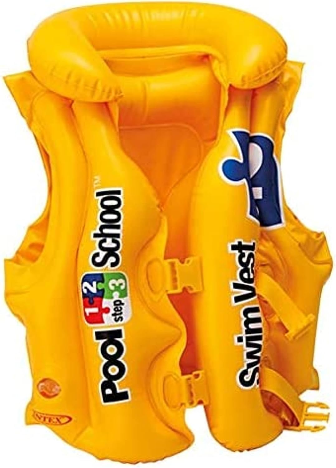 Playzokids Intex Deluxe Pool Swim Vest in yellow, adjustable flotation vest for children, featuring bright yellow color and secure straps.