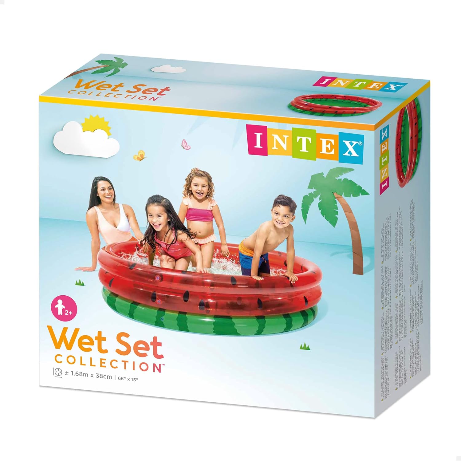 Intex Watermelon Pool by Playzokids, 1.68-meter diameter with watermelon design, suitable for children aged 2 and up.