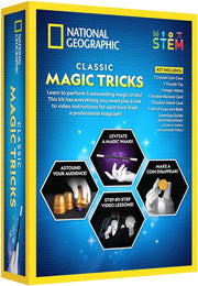 National Geographic Classic Magic Tricks set by Playzokids featuring colorful magic props and accessories for kids' magic tricks.