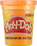 Orange Play-Doh single can of dough by Hasbro, 113g, with colorful Play-Doh spread out in a toy setting.