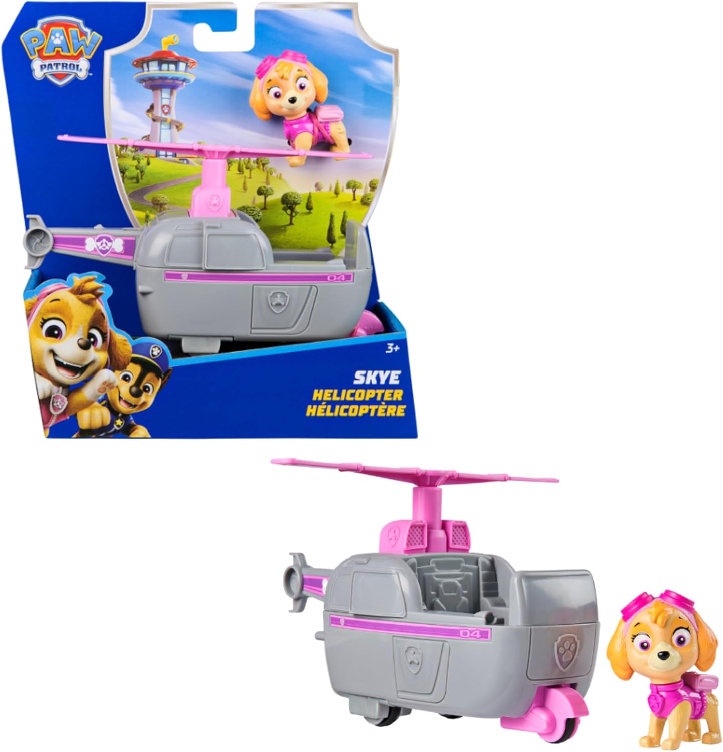 Spin Master PAW Patrol Skye’s Helicopter toy vehicle with collectible action figure, featuring bright colors and detailed design.