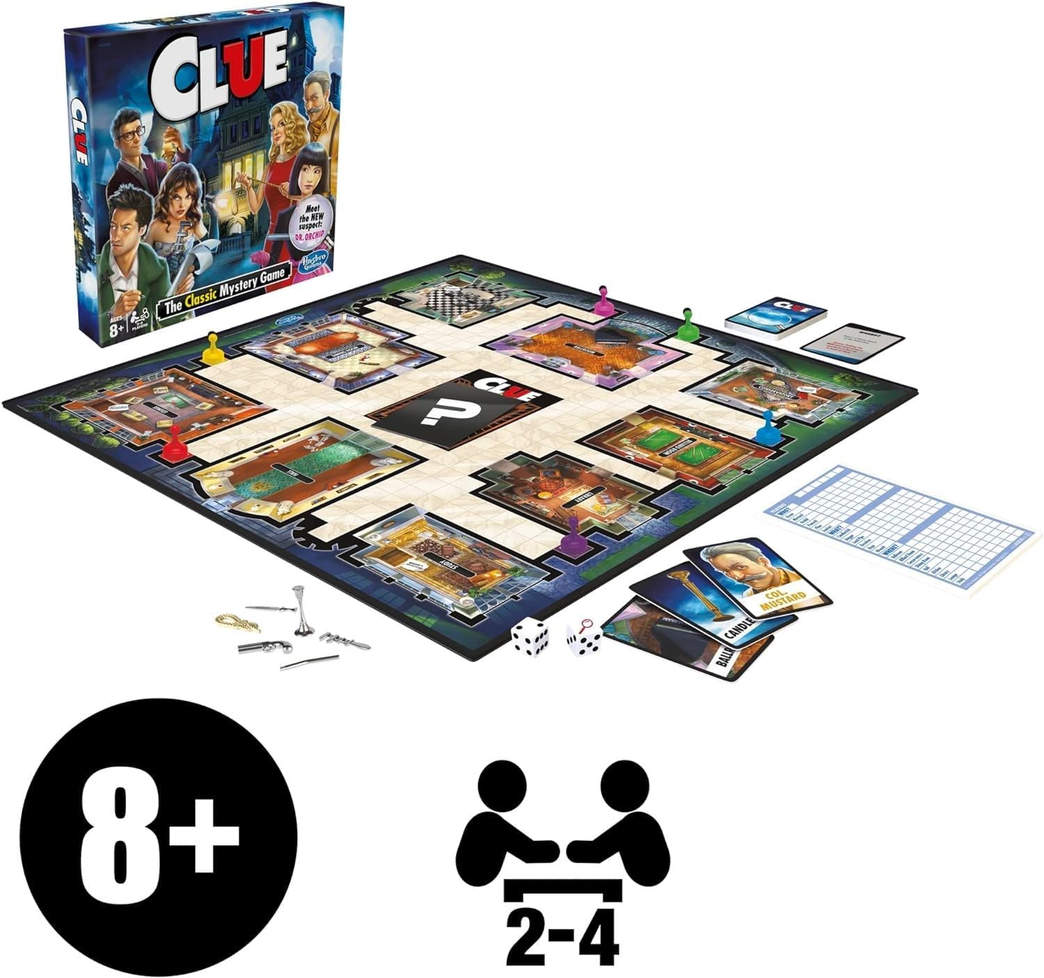 Playzokids Hasbro Clue game box showing colorful game board, character tokens, and mystery clues for the classic detective game.
